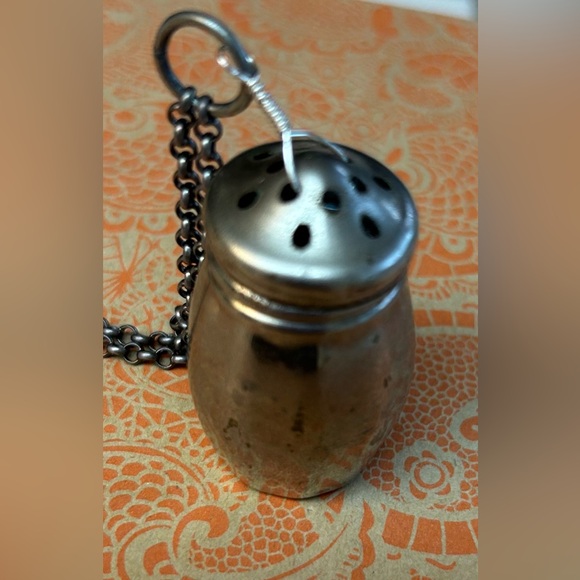 Vintage Repurposed Mini Silver Salt Shaker Charm Necklace with Crystal Beads - Picture 4 of 5